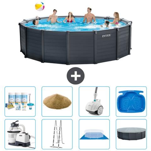 Piscina Fuori Terra - In Giro - 478x124 Cm - Grigio - Include Accessori Coordinati A2744 - Foto 1