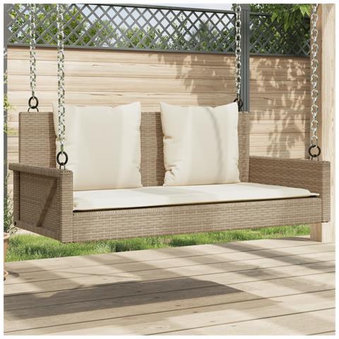 Panchina A Dondolo Con Cuscini Beige 119x56x48 Cm In Polyrattan - Foto 8