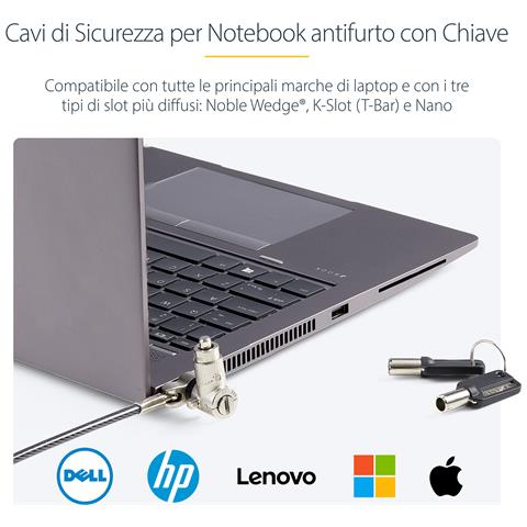 StarTech.com Cavo di sicurezza per computer con chiave master, compatibile con Nano /K-Slot, cavo antifurto resistente al taglio, blocco universale per computer portatile da 2m, confezione da 25 pezzi - Foto 2
