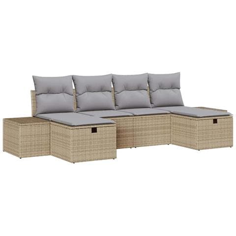 Set di Divani da Giardino 6 Pezzi con Cuscini Beige Polyrattan - Foto 1