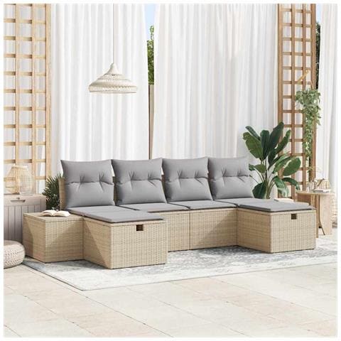 Set di Divani da Giardino 6 Pezzi con Cuscini Beige Polyrattan - Foto 2