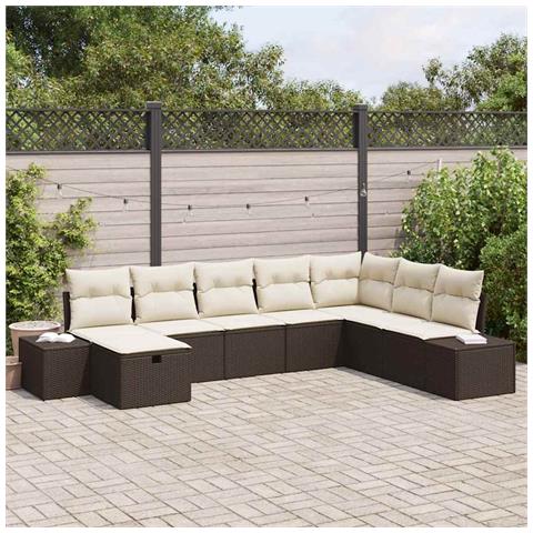 Set Divano da Giardino da 8 Pezzi con Cuscini Marrone Rattan Sintetico - Foto 2