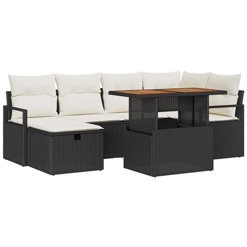 Set Divano Giardino da 7 Pezzi con Cuscini Nero Rattan Polimerico, Divano Giardino a 2 Posti con Cuscini Nero Rattan Polimerico - Foto 1