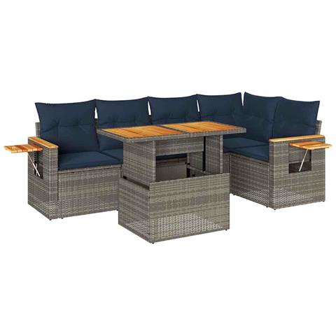 Set Divano da Giardino 6pz con Cuscini Grigio Polyrattan Acacia - Foto 1