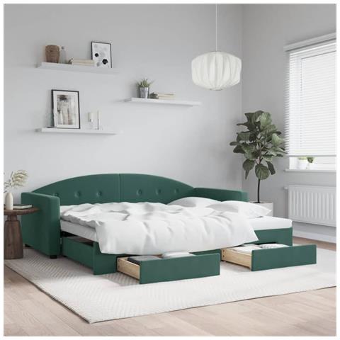 Divano Letto Estraibile Cassetti Verde Scuro 90x200cm Velluto - Foto 2