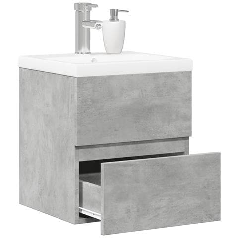 Set Mobili da Bagno 2 pz Grigio Cemento in Legno Multistrato - Foto 2