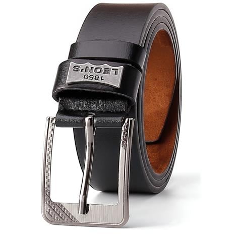 Cintura Da Uomo Con Fibbia Ad Ardiglione In Pelle Pu, 120 Cm, Marrone Caffè Black - Foto 1