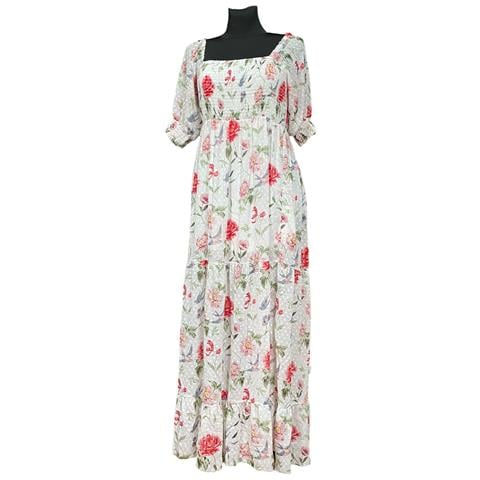 Abito A Fiori Al Ginocchio Con Bretelle Lenia Bianco Taglia 40 Leggero - Foto 2