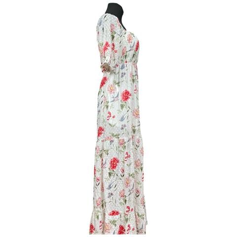 Abito A Fiori Al Ginocchio Con Bretelle Lenia Bianco Taglia 40 Leggero - Foto 6