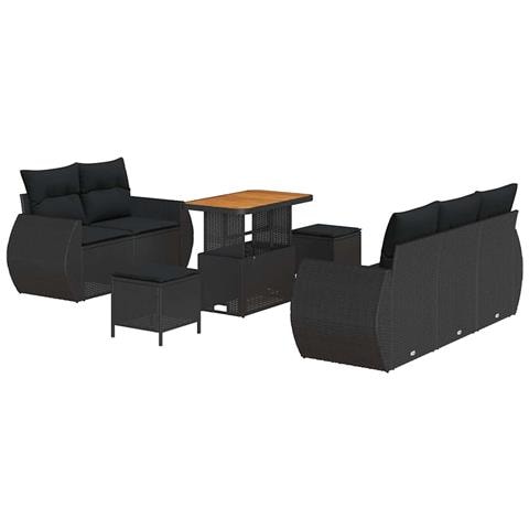 Set Divano da Giardino con cuscino 8 pcs Nero 90 x 55 x 71 cm - Foto 1