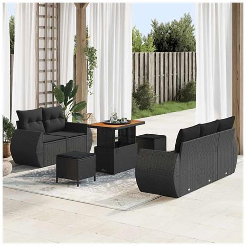 Set Divano da Giardino con cuscino 8 pcs Nero 90 x 55 x 71 cm - Foto 2