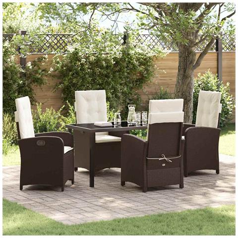 Set da Pranzo per Giardino 5 pcs Marrone polyrattan - Foto 2