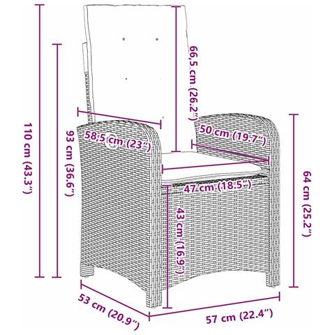 Set da Pranzo per Giardino 5 pcs Marrone polyrattan - Foto 9