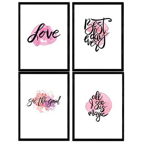 Set Di 4 Stampe Con Messaggi Felice E Colorato. Confezione Di Manifesti 'love' Senza Cornice A4 - Foto 1