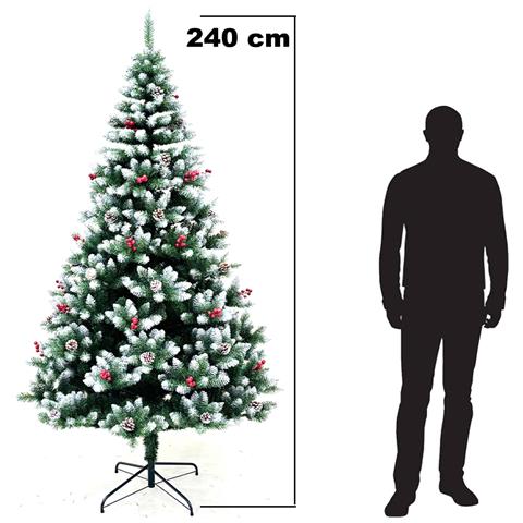 Albero Di Natale Mingerl 240cm Con Punte Innevate 1624 E Bacche Super Folto - Foto 2