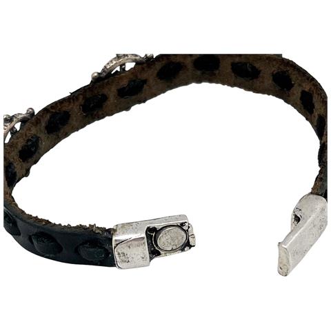 Bracciale Timon3 In Pelle Nera E Placcato Argento - Foto 5