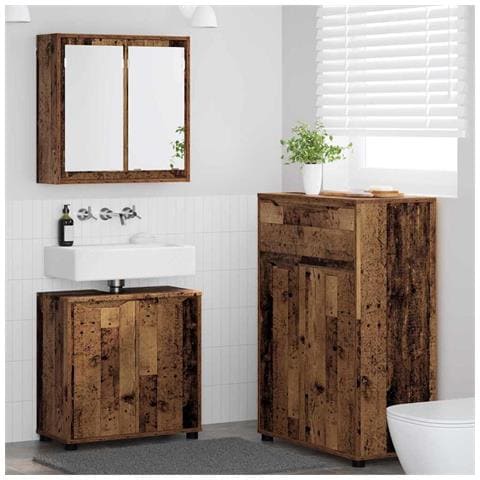 Set di mobili per il bagno con cassetto 3 pcs Legno vecchio - Foto 2