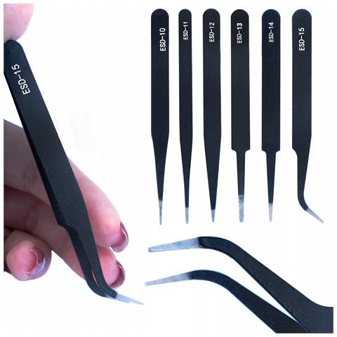 Set Di Pinzette Di Precisione Esd-10 A Esd-15 - Antimagnetiche, Resistenti Agli Acidi | Acciaio Inossidabile | Per Elettronica E Lavori Di Precisione - Foto 1