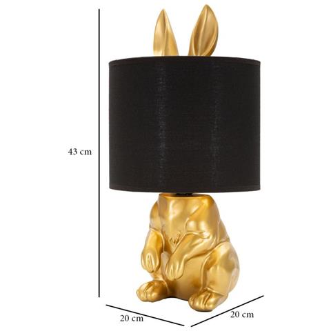 Lampada Da Tavolo Coniglio In Resina Dorata Con Paralume In Tessuto Nero - Foto 6