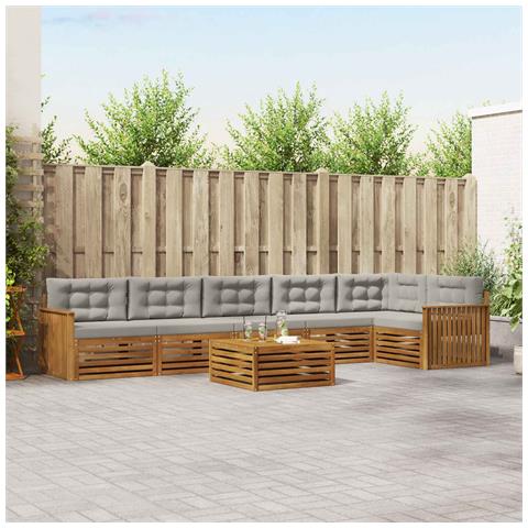 Set di divani da esterno 7 pcs Grigio Naturale e Chiaro - Foto 2