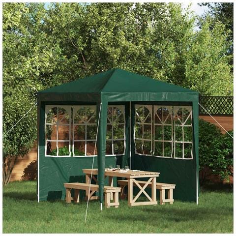 Parete per tenda da festa 2 pcs 200 x 195 cm Verde PE e Acciaio - Foto 2
