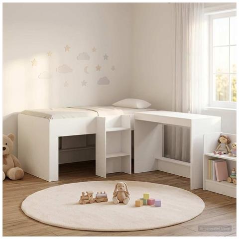 Letto alto per bambini con scrivania Bianco 80 x 160 cm - Foto 2