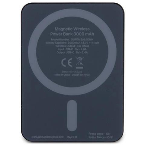 Guess Magsafe 4g Logo In Metallo Strass 5w 3000mah Powerbank Induzione - Nero - Foto 5