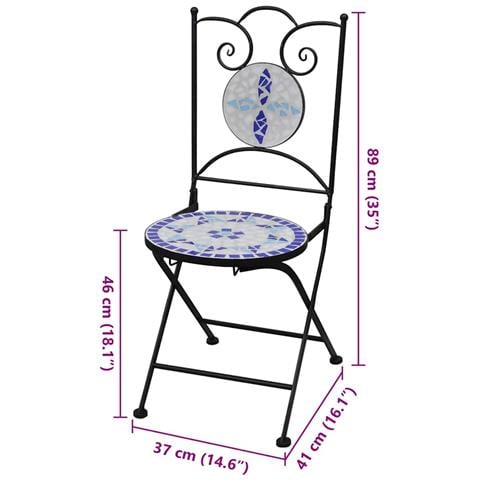 Sedie da Bistrot Pieghevoli 2 pz in Ceramica Blu e Bianco - Foto 2
