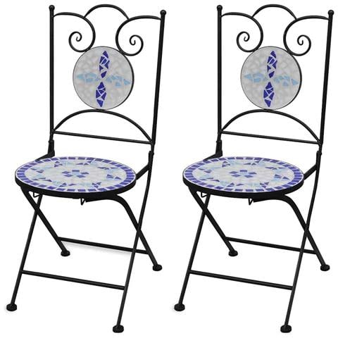 2 Sedie Da Bistrò Pieghevoli In Ceramica Terracotta - Per Giardino, Balcone, Design Mosaico - Foto 5