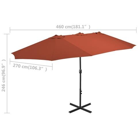 Ombrellone Da Esterni Palo In Alluminio 460x270cm Terracotta - Foto 8
