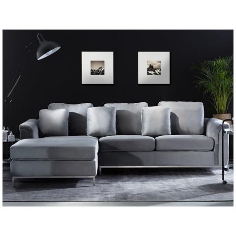 Divano Angolare In Velluto Grigio Chiaro Destro Oslo - Foto 17