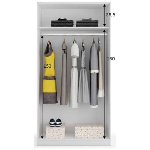 Armadio A Due Ante Scorrevoli Con Barra Appendiabiti E Un Ripiano Interno, Colore Bianco, Misure 100 X 200 X 51 Cm - Foto 6