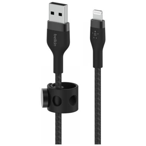 CAVO INTRECCIATO SILICONE DA USB-A A LIGHTNING 2M - NERO - Foto 2