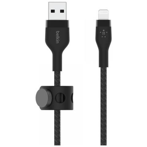 CAVO INTRECCIATO SILICONE DA USB-A A LIGHTNING 2M - NERO - Foto 1