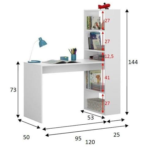 Scrivania Denton, Scrittoio Multifunzione Reversibile Con Libreria A 5 Ripiani, Tavolo Da Studio O Ufficio Porta Pc Portalibri, 120x53h144 Cm, Bianco - Foto 4