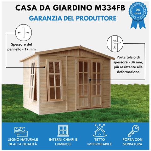 M334fb Ufficio In Legno Da Giardino, Capanno In Legno Multifunzione 332x222xa232 Cm / 6m2, Cabina Da Giardino, Ufficio Prefabbricato Da Esterno - Foto 7