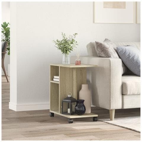 Tavolino Con Ruote Rovere Sonoma 50x30x55 Cm Legno Multistrato - Foto 2