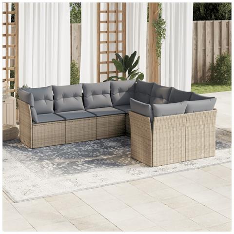 Set Divano da Giardino 8 pz con Cuscini Beige in Polyrattan - Foto 2