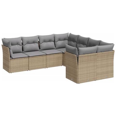 Set Divano da Giardino 8 pz con Cuscini Beige in Polyrattan - Foto 1