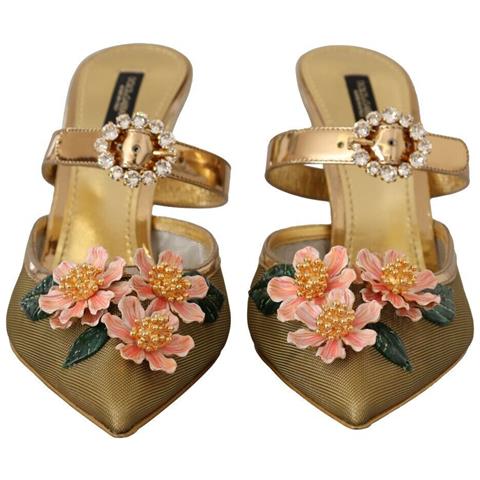 Scarpe Sandali Tacco Decorazioni Floreali Cristallo Dorato - Eu39/u... - Foto 2