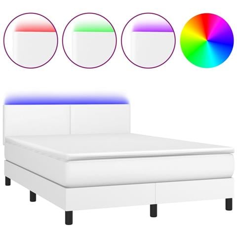 Giroletto Molle con Materasso e LED Bianco 140x190cm Similpelle - Foto 1