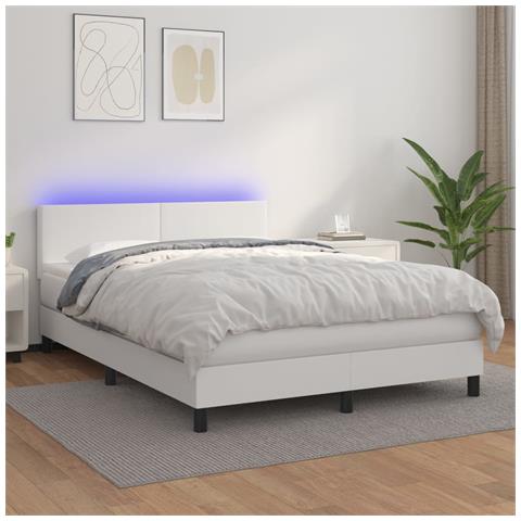 Giroletto Molle con Materasso e LED Bianco 140x190cm Similpelle - Foto 8
