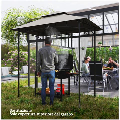 Copertura per Gazebo da Giardino per Barbecue 1.52x2.44 m a 2 Livelli in Poliestere Grigio Chiaro - Foto 2