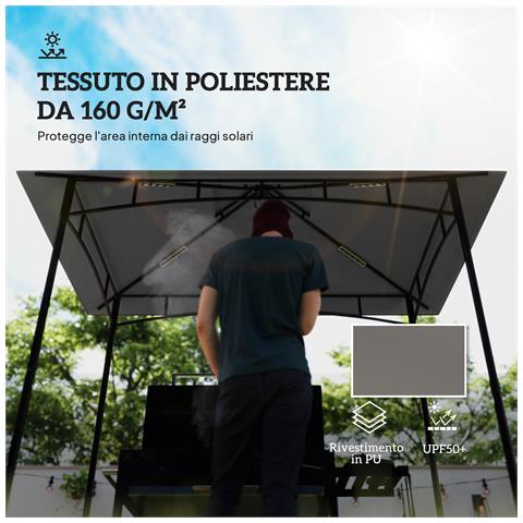 Copertura per Gazebo da Giardino per Barbecue 1.52x2.44 m a 2 Livelli in Poliestere Grigio Chiaro - Foto 6