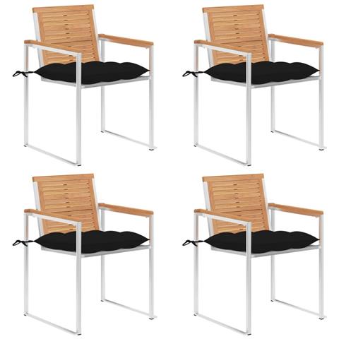 Sedie Da Giardino Con Cuscini 4 Pz In Legno Massello Di Teak - Foto 2