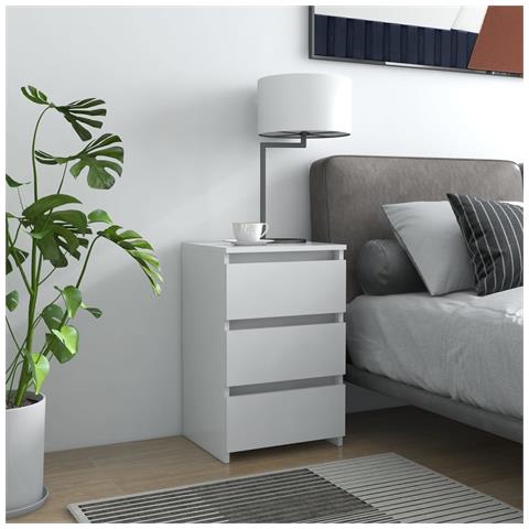 Lusso Casadino -  Comodino Bianco 40x35x62,5 Cm In Legno Multistrato - Foto 8