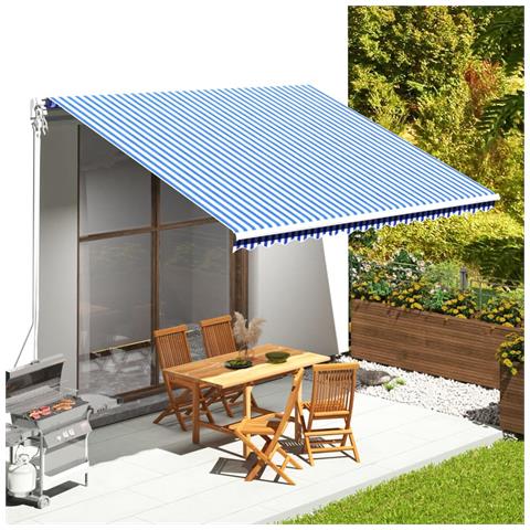 Tessuto Di Ricambio Per Tenda Da Sole Blu E Bianco 4,5x3,5 M - Foto 6
