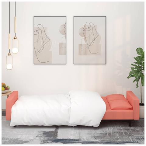 Lusso Casadino -  Divano Letto A 2 Posti Con 2 Cuscini Rosa In Velluto - Foto 2