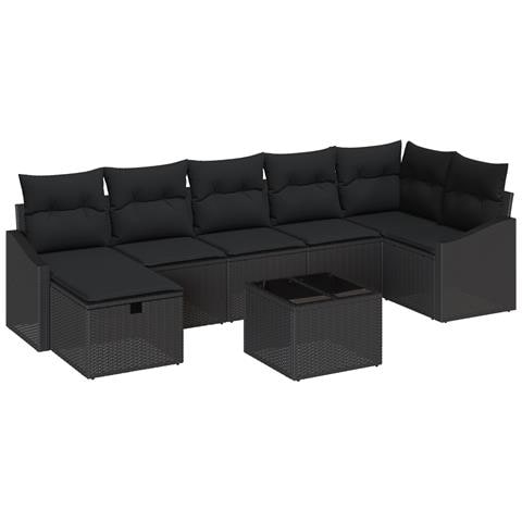 Set Divani Giardino 8 Pezzi Cuscini Nero Polyrattan - Foto 1