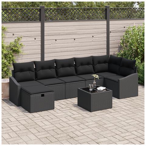 Set Divani Giardino 8 Pezzi Cuscini Nero Polyrattan - Foto 2